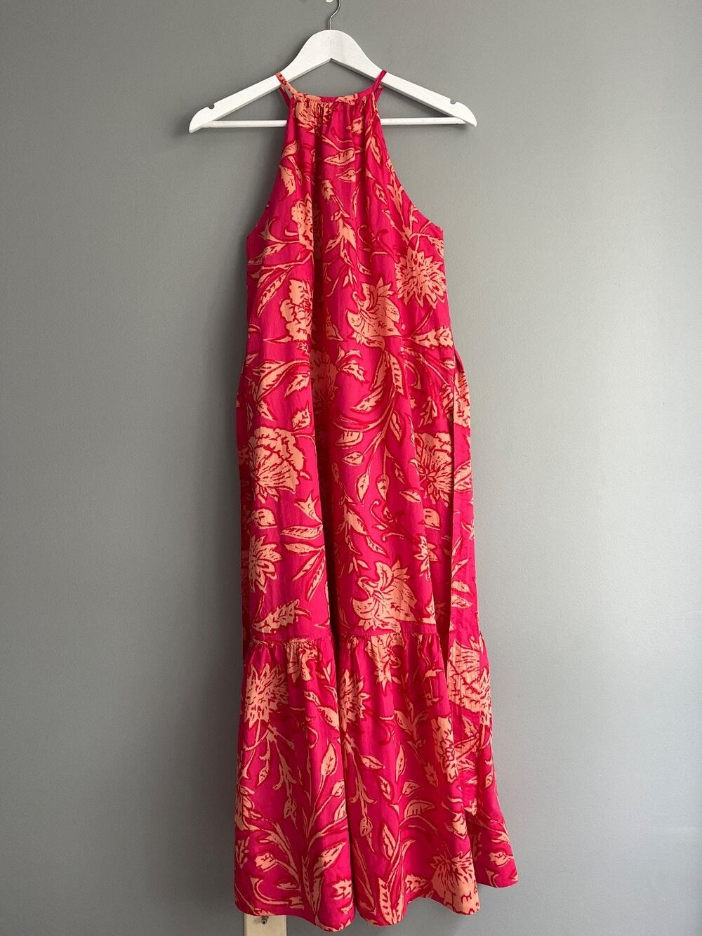 EVEREVE Layla Maxi Dress Pink Botanical Floral 100% Cotton Size S